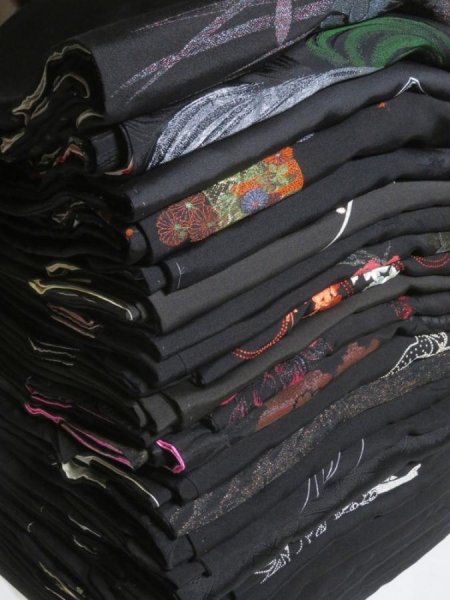Photo1: GHG3z16  Japanese Kimono Silk BLACK HAORI 25pcs FREE SHIPPING (1)
