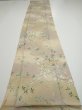 Photo5: 4H03z90  Japanese Kimono Silk  FABRIC Flowers Light olive 70.9x14.8 (5)