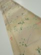 Photo1: 4H07z40  Japanese Kimono Silk  FABRIC Flowers Light olive 60.6x7.9 (1)