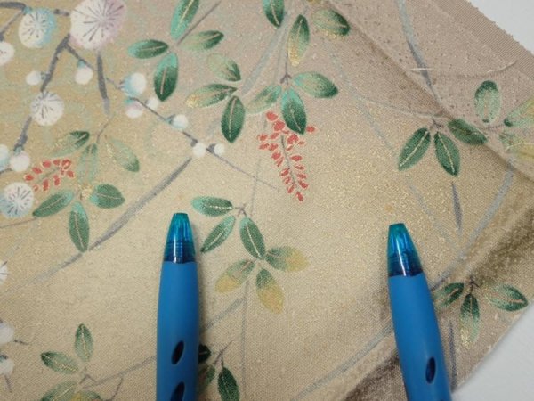 Photo6: 4H08z40  Japanese Kimono Silk  FABRIC Flowers Light olive 61.0x7.7 (6)