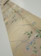 Photo1: 4H09z50  Japanese Kimono Silk  FABRIC Flowers Light olive 82.7x6.9 (1)