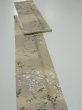 Photo3: 4H09z50  Japanese Kimono Silk  FABRIC Flowers Light olive 82.7x6.9 (3)