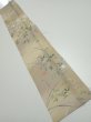 Photo1: 4H10z30  Japanese Kimono Silk  FABRIC Flowers Light olive 37.8x6.9 (1)