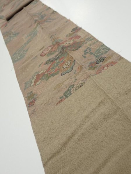 Photo1: 4H09z70  Japanese Kimono Crepe Silk  FABRIC Flowers Brown-Gray 85.0x6.9 (1)