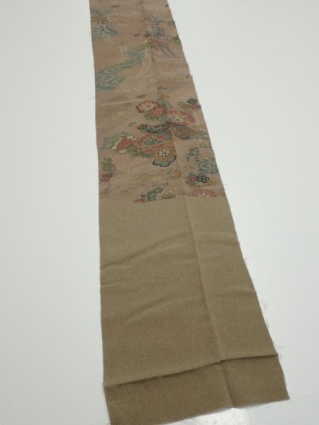 Photo2: 4H09z70  Japanese Kimono Crepe Silk  FABRIC Flowers Brown-Gray 85.0x6.9 (2)