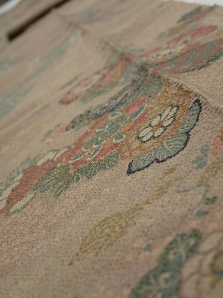 Photo4: 4H09z70  Japanese Kimono Crepe Silk  FABRIC Flowers Brown-Gray 85.0x6.9 (4)