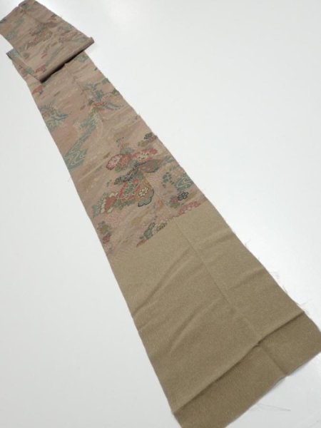 Photo5: 4H09z70  Japanese Kimono Crepe Silk  FABRIC Flowers Brown-Gray 85.0x6.9 (5)