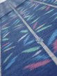 Photo4: 4H02z50  Japanese Kimono Silk TSUMUGI FABRIC Bamboo Navy 40.9x14.6 (4)