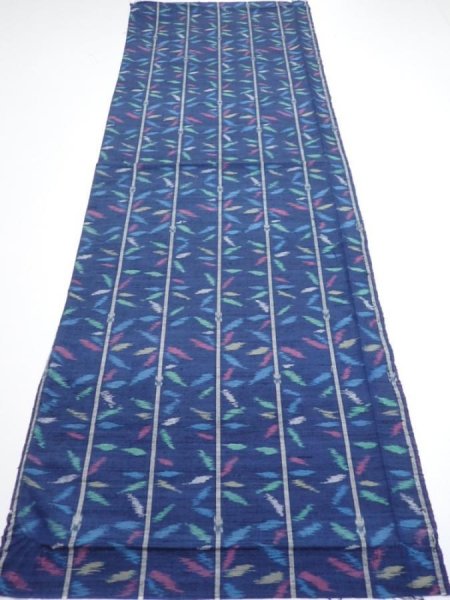 Photo5: 4H02z50  Japanese Kimono Silk TSUMUGI FABRIC Bamboo Navy 40.9x14.6 (5)