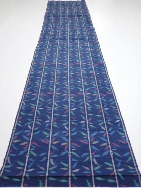 Photo5: 4H03z70  Japanese Kimono Silk TSUMUGI FABRIC Bamboo Navy 63.8x14.6 (5)