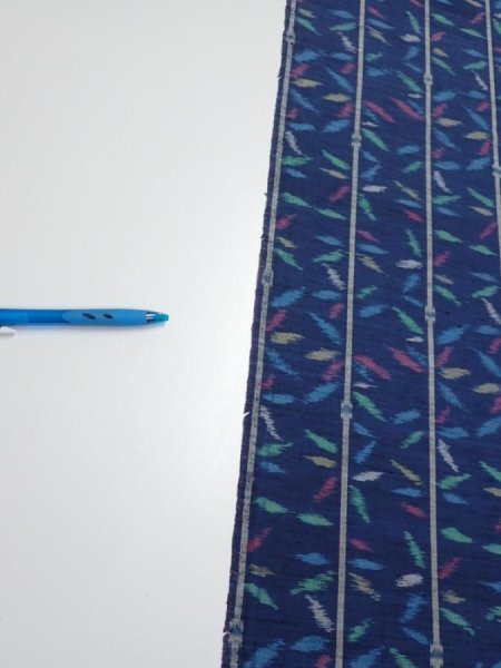 Photo6: 4H03z70  Japanese Kimono Silk TSUMUGI FABRIC Bamboo Navy 63.8x14.6 (6)