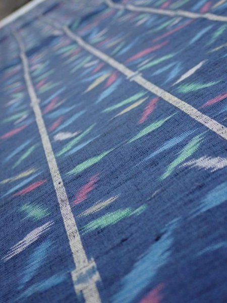 Photo4: 4H05z70  Japanese Kimono Silk TSUMUGI FABRIC Bamboo Navy 63.8x14.6 (4)