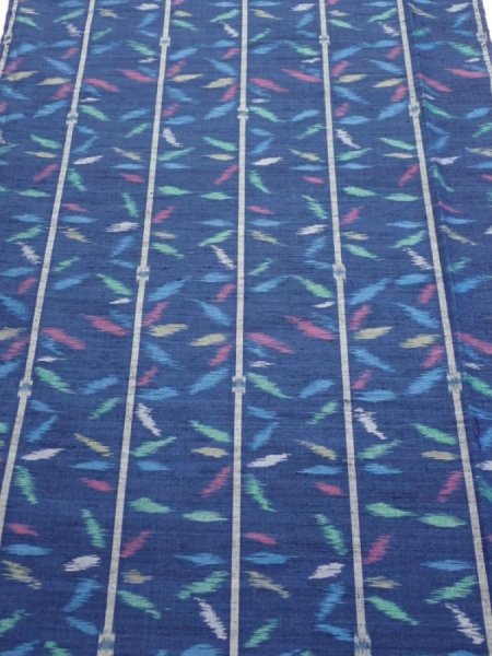 Photo1: 4H06z70  Japanese Kimono Silk TSUMUGI FABRIC Bamboo Navy 63.8x14.6 (1)