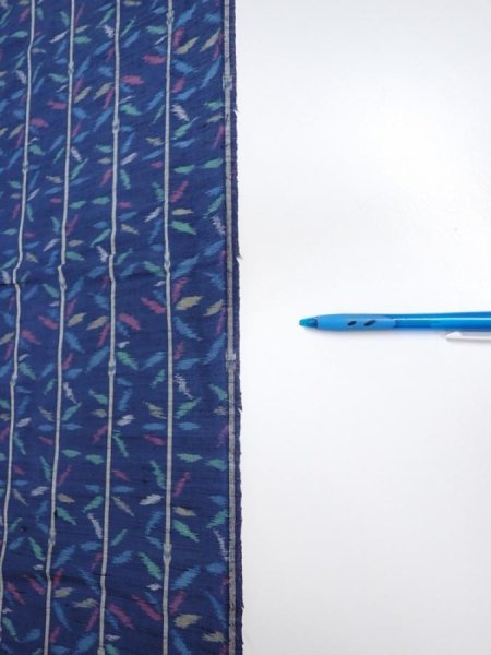 Photo6: 4H06z70  Japanese Kimono Silk TSUMUGI FABRIC Bamboo Navy 63.8x14.6 (6)