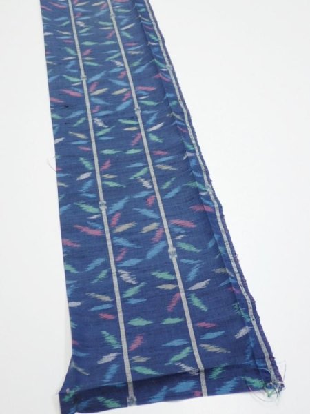 Photo2: 4H07z30  Japanese Kimono Silk TSUMUGI FABRIC Bamboo Navy 58.3x7.1 (2)