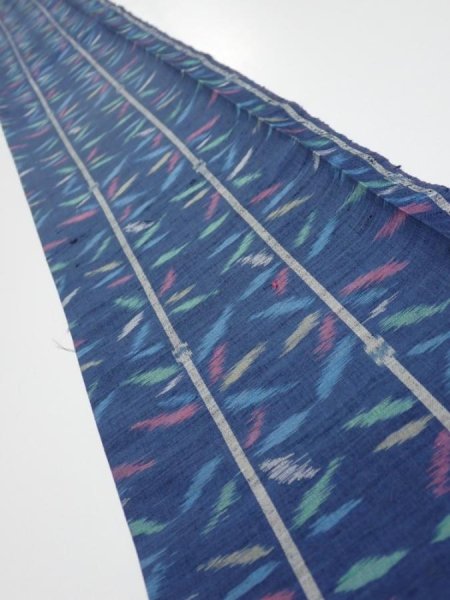 Photo1: 4H08z40  Japanese Kimono Silk TSUMUGI FABRIC Bamboo Navy 58.3x7.3 (1)
