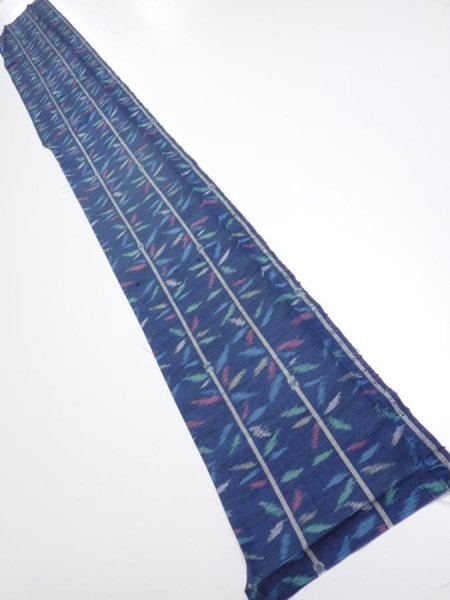 Photo5: 4H08z40  Japanese Kimono Silk TSUMUGI FABRIC Bamboo Navy 58.3x7.3 (5)