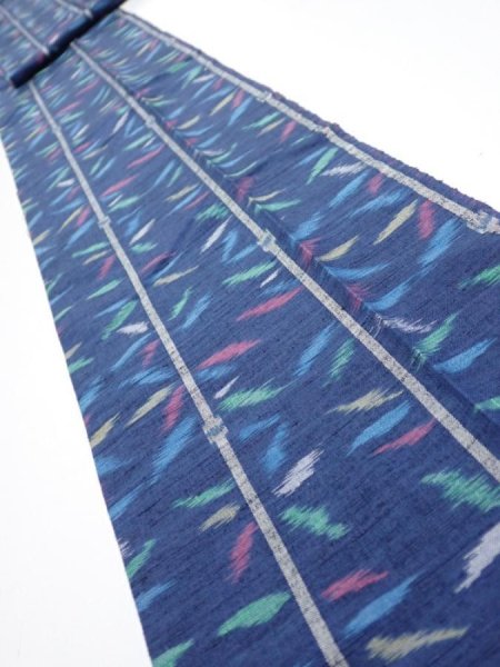 Photo1: 4H09z50  Japanese Kimono Silk TSUMUGI FABRIC Bamboo Navy 79.5x7.3 (1)