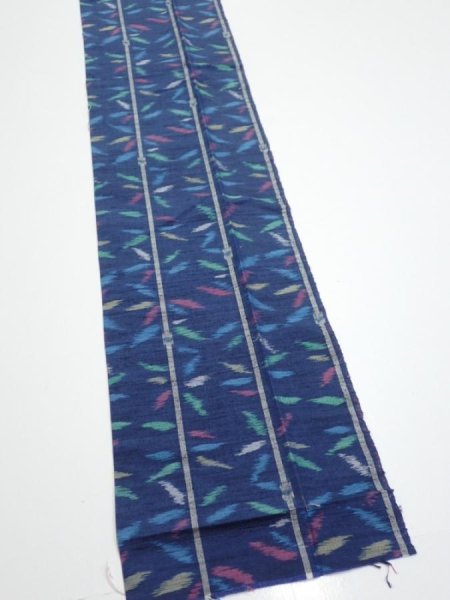 Photo2: 4H09z50  Japanese Kimono Silk TSUMUGI FABRIC Bamboo Navy 79.5x7.3 (2)