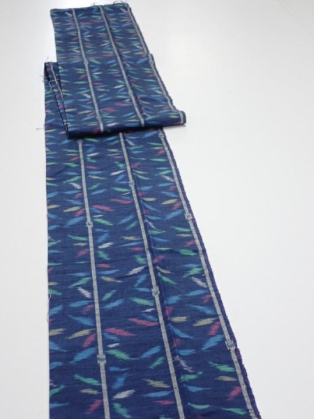 Photo3: 4H09z50  Japanese Kimono Silk TSUMUGI FABRIC Bamboo Navy 79.5x7.3 (3)
