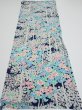 Photo5: 4H01z  Japanese Kimono Silk  FABRIC Flowers Dark navy (5)