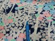 Photo7: 4H01z  Japanese Kimono Silk  FABRIC Flowers Dark navy (7)