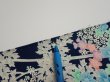 Photo9: 4H01z  Japanese Kimono Silk  FABRIC Flowers Dark navy (9)
