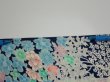 Photo10: 4H01z  Japanese Kimono Silk  FABRIC Flowers Dark navy (10)