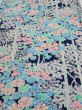 Photo1: 4H02z  Japanese Kimono Silk  FABRIC Flowers Dark navy (1)