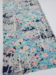 Photo2: 4H02z  Japanese Kimono Silk  FABRIC Flowers Dark navy (2)