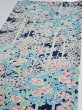 Photo3: 4H02z  Japanese Kimono Silk  FABRIC Flowers Dark navy (3)