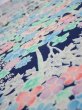 Photo4: 4H02z  Japanese Kimono Silk  FABRIC Flowers Dark navy (4)