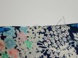 Photo7: 4H02z  Japanese Kimono Silk  FABRIC Flowers Dark navy (7)