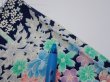 Photo8: 4H02z  Japanese Kimono Silk  FABRIC Flowers Dark navy (8)