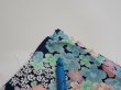 Photo9: 4H02z  Japanese Kimono Silk  FABRIC Flowers Dark navy (9)