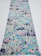 Photo11: 4H02z  Japanese Kimono Silk  FABRIC Flowers Dark navy (11)
