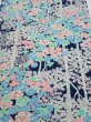 Photo1: 4H03z90  Japanese Kimono Silk  FABRIC Flowers Dark navy 63.8x14.6 (1)
