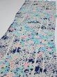 Photo3: 4H03z90  Japanese Kimono Silk  FABRIC Flowers Dark navy 63.8x14.6 (3)