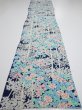 Photo6: 4H03z90  Japanese Kimono Silk  FABRIC Flowers Dark navy 63.8x14.6 (6)