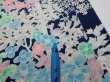 Photo6: 4H05z90  Japanese Kimono Silk  FABRIC Flowers Dark navy 63.8x14.6 (6)