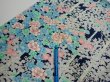 Photo7: 4H05z90  Japanese Kimono Silk  FABRIC Flowers Dark navy 63.8x14.6 (7)