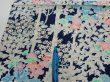Photo8: 4H05z90  Japanese Kimono Silk  FABRIC Flowers Dark navy 63.8x14.6 (8)