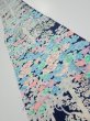 Photo1: 4H06z40  Japanese Kimono Silk  FABRIC Flowers Dark navy 56.7x7.1 (1)
