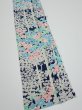 Photo2: 4H07z60  Japanese Kimono Silk  FABRIC Flowers Dark navy 77.2x7.1 (2)