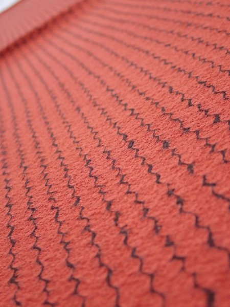 Photo4: 1Y02z60  Japanese Kimono Silk  FABRIC Shibori Red-Brown 41.7x14.4 (4)