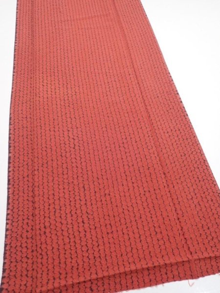 Photo2: 1Y04z90  Japanese Kimono Silk  FABRIC Shibori Red-Brown 66.1x14.6 (2)