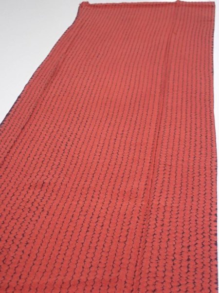 Photo3: 1Y04z90  Japanese Kimono Silk  FABRIC Shibori Red-Brown 66.1x14.6 (3)