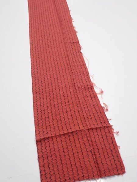 Photo2: 1Y09z60  Japanese Kimono Silk  FABRIC Shibori Red-Brown 85.8x7.1 (2)