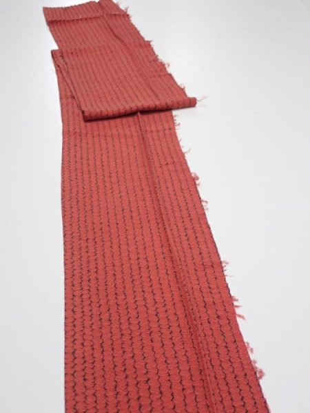 Photo3: 1Y09z60  Japanese Kimono Silk  FABRIC Shibori Red-Brown 85.8x7.1 (3)