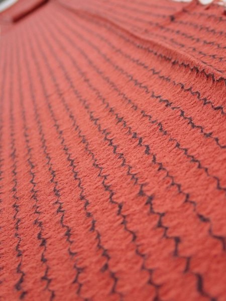 Photo4: 1Y09z60  Japanese Kimono Silk  FABRIC Shibori Red-Brown 85.8x7.1 (4)